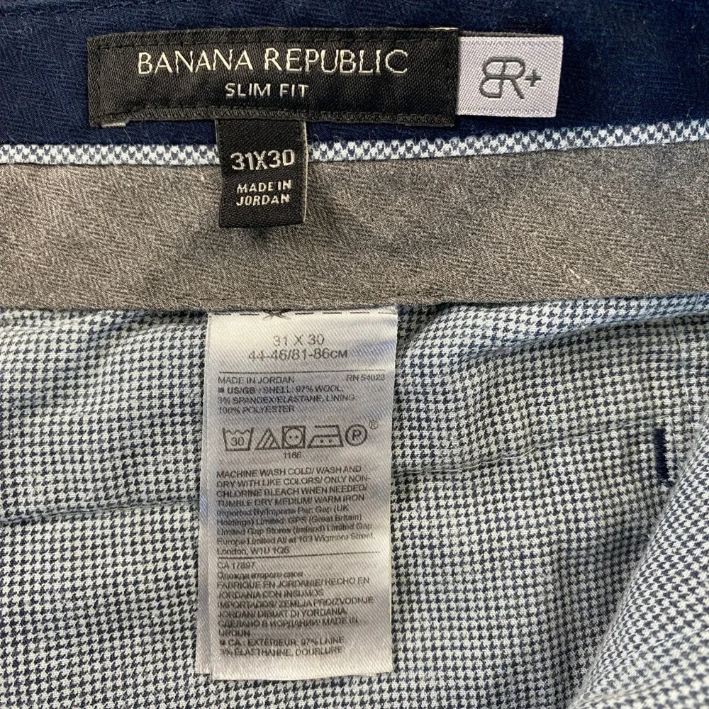 Banana Republic Dress Pants Mens 31x30 Navy Blue‎ Slim Fit Wool Blend 676183-00